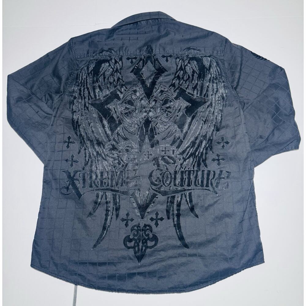 Extreme Couture Premium Graphic Men's Long Sleeve Button Up Dress Shirt Size: L
